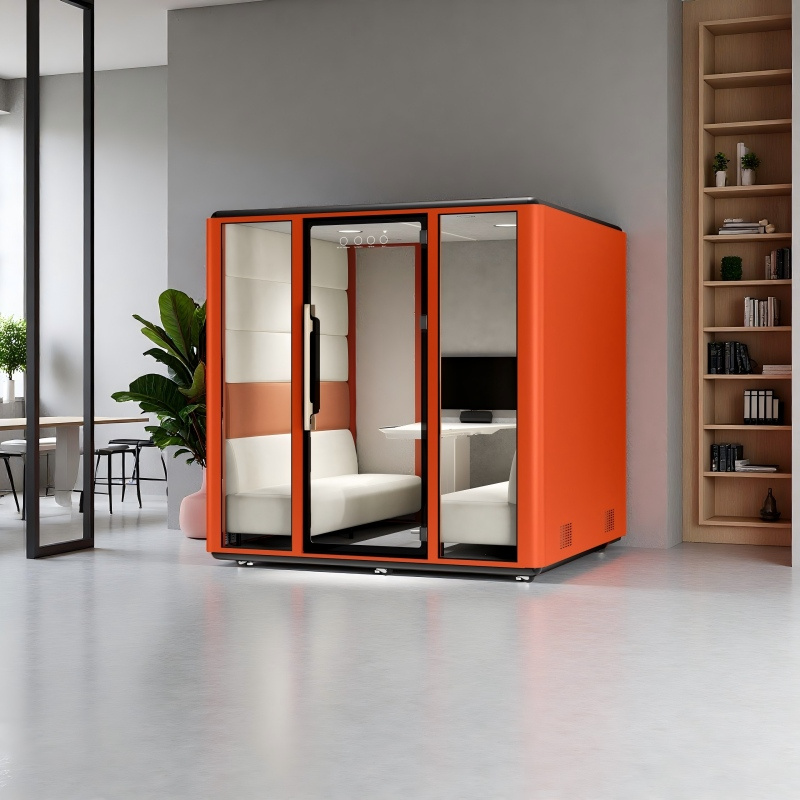 Moderne lydisolerede kiosk med aluminiumsramme og bevægelig mødekabine