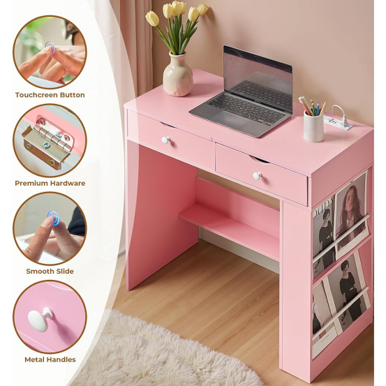 What size makeup vanity with drawers suits compact spaces?