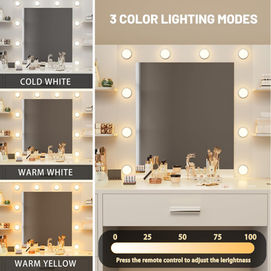 What light brightness is ideal for a makeup table with mirror and lights?
