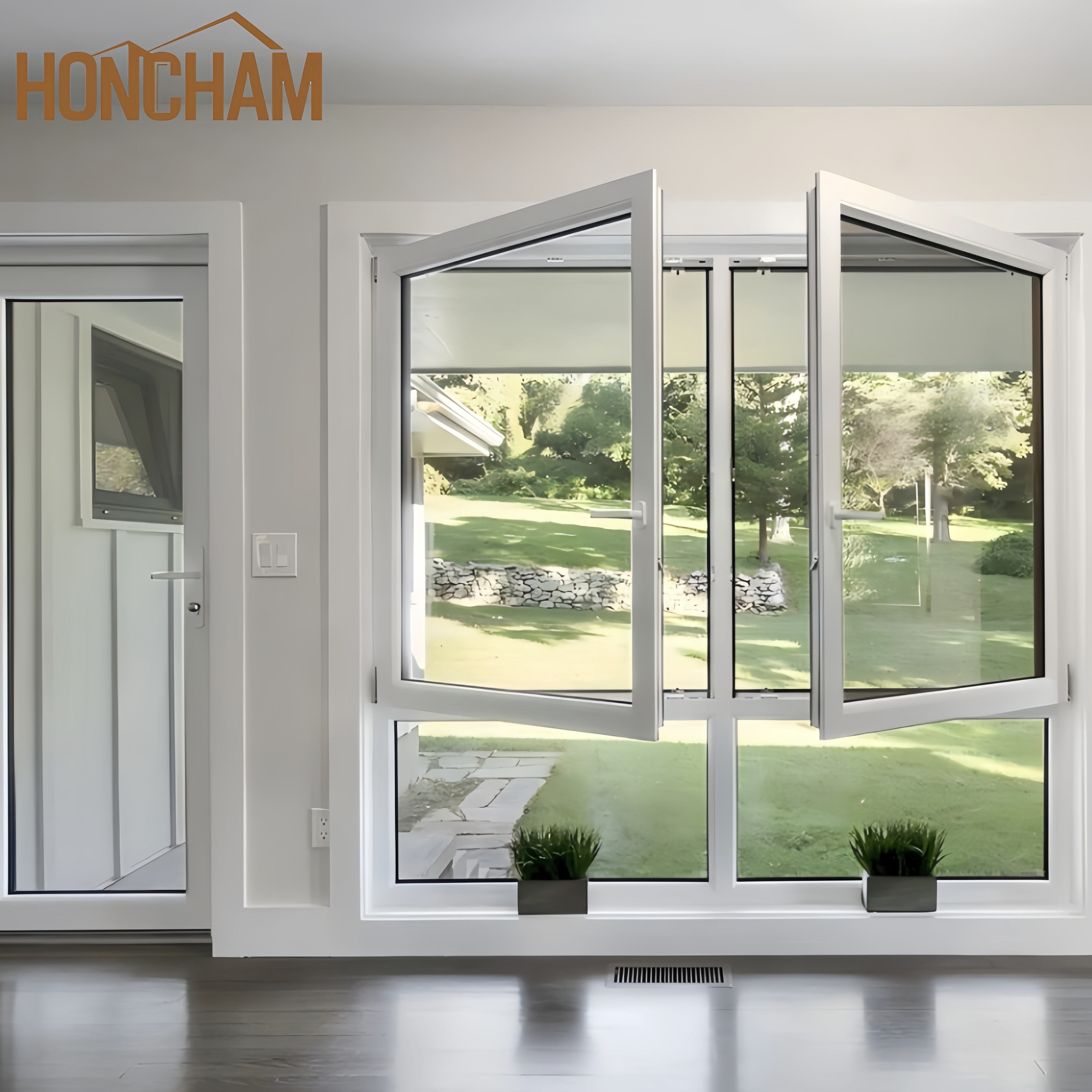 UPVC Bathroom Window with Picture & Casement Flankers | Privacy Glass Options
