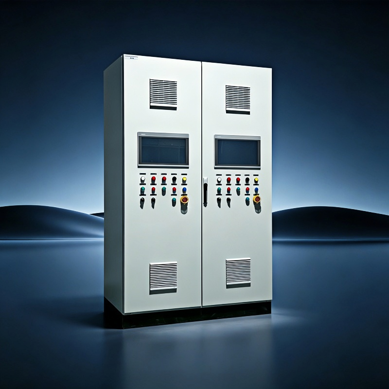 Double-Door PLC Control Cabinet with Dual HMI Touch Screens | Intelligent Electrical Control System for Automated Production