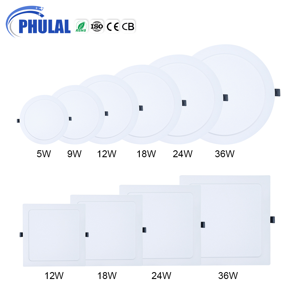 Factory Wholesale Slim 5w 9w 12w 18w 24w 36w Round Square Recessed Ceiling Led Panel Light