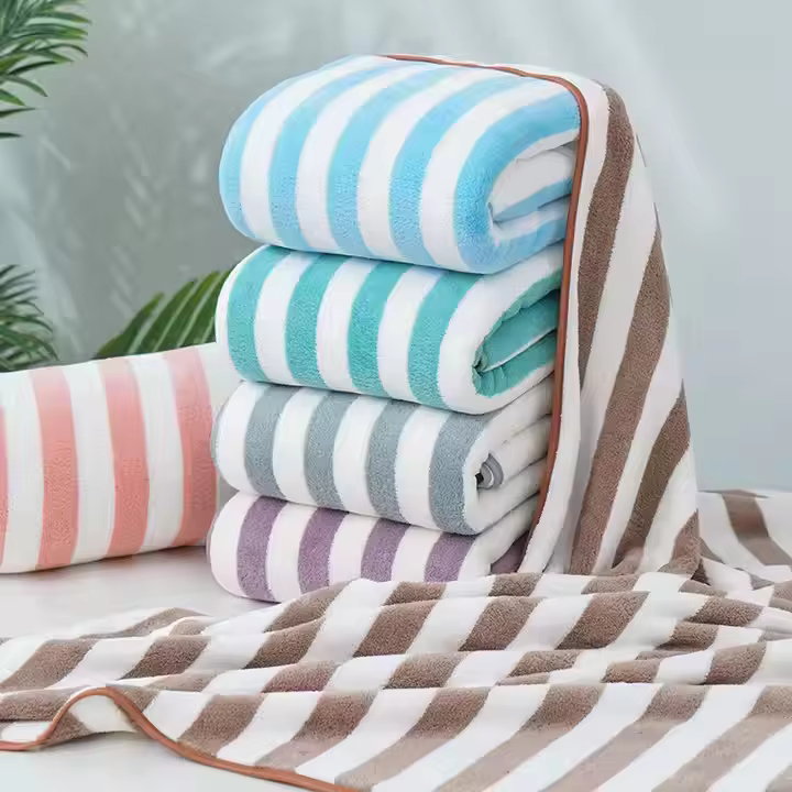 High Quality Luxury Summer Soft Strong Water Absorption Striped Knitted Bath 100% Cotton Custom Beach Towel details