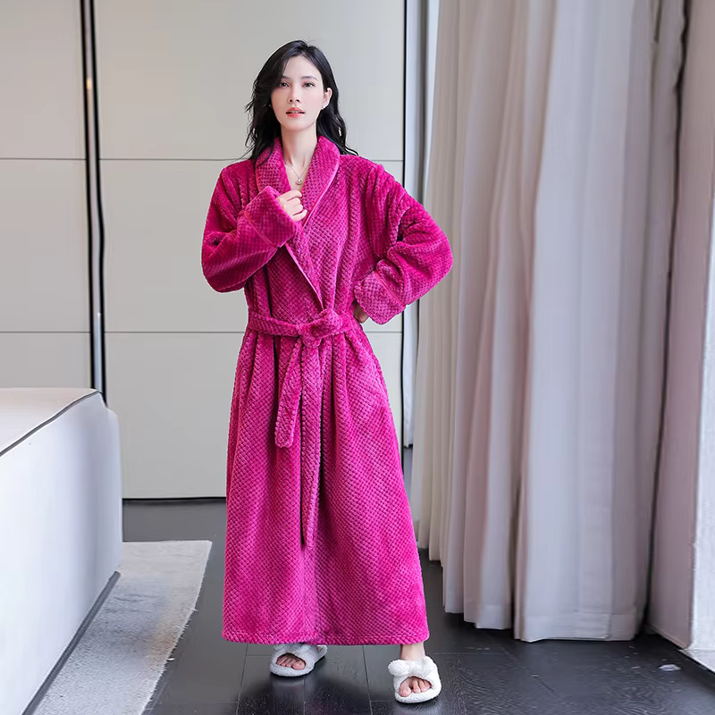 Light Luxury Women's Flannel Pajamas Robe Drawstring Closure Plus Size Hotel SPA Autumn Winter Thickened Full Length Nightgowns details