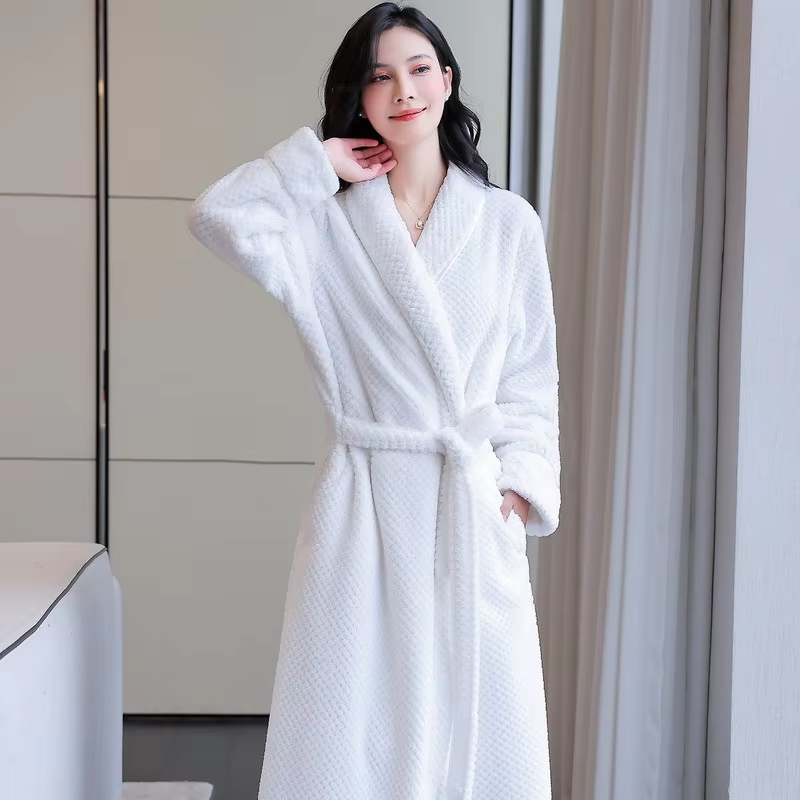 Light Luxury Women's Flannel Pajamas Robe Drawstring Closure Plus Size Hotel SPA Autumn Winter Thickened Full Length Nightgowns details