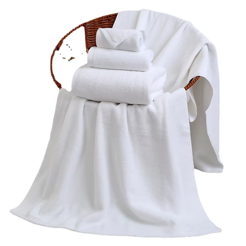 5 Star Luxury Hotel Towels White Custom Logo Bathroom Linen 32S Flat Weave 100% Cotton Face and Hand Towel Bath Towel Set factory