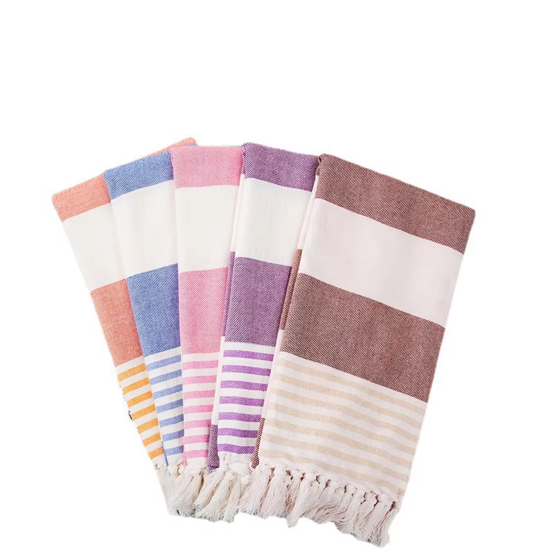 Wholesale Compressed Plain Polyester Cotton Striped Quick-Dry Turkish Beach Towel supplier