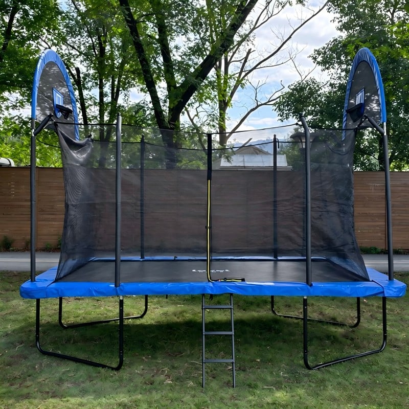 Zoshine Wholesale 10x14FT Square Trampoline with Protective Net and Baseketball Hoop Heavy-Duty Frame for Outdoor Use