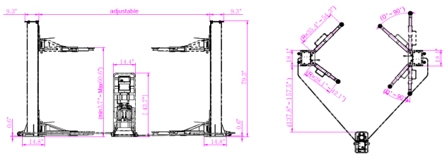 two post movable lift with two side release QJY3.0-E尺寸图英寸.png