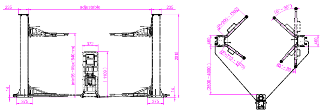 two post movable lift with two side release QJY3.0-E 尺寸图毫米.png