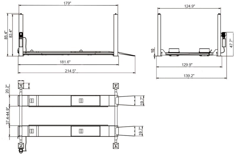 4 post car lift TP-4P9A inch dimension.jpg