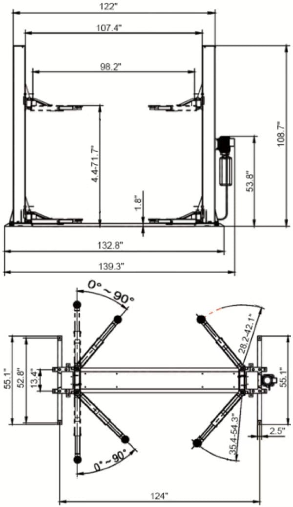 two post double manual release base plate car lift  TP-2PBPF  尺寸图2.jpg