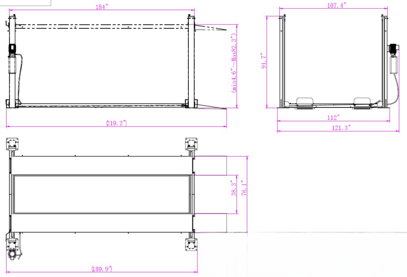 4 post car parking lift TP-4P9C1 inch dimension.png