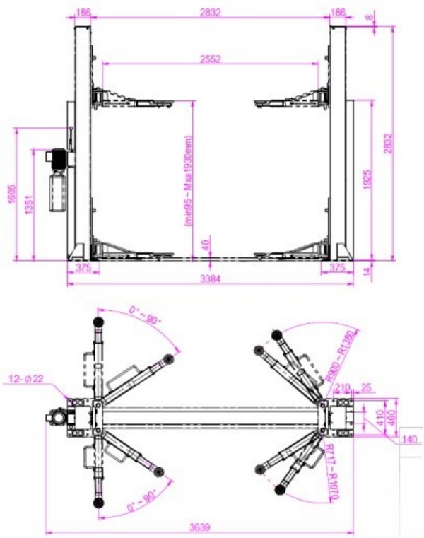 two post lift with manual one side release QJY4.0-D7 尺寸图2.jpg