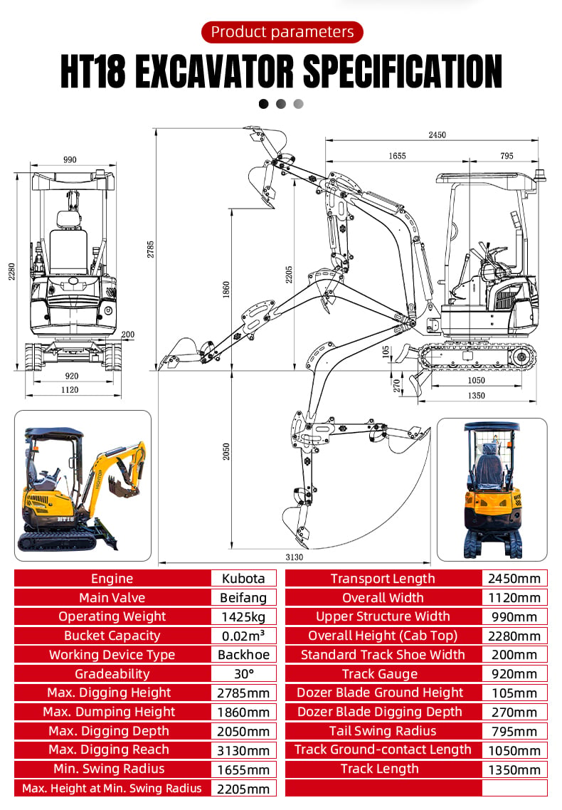 HT‑18 Hydraulic Mini Excavator