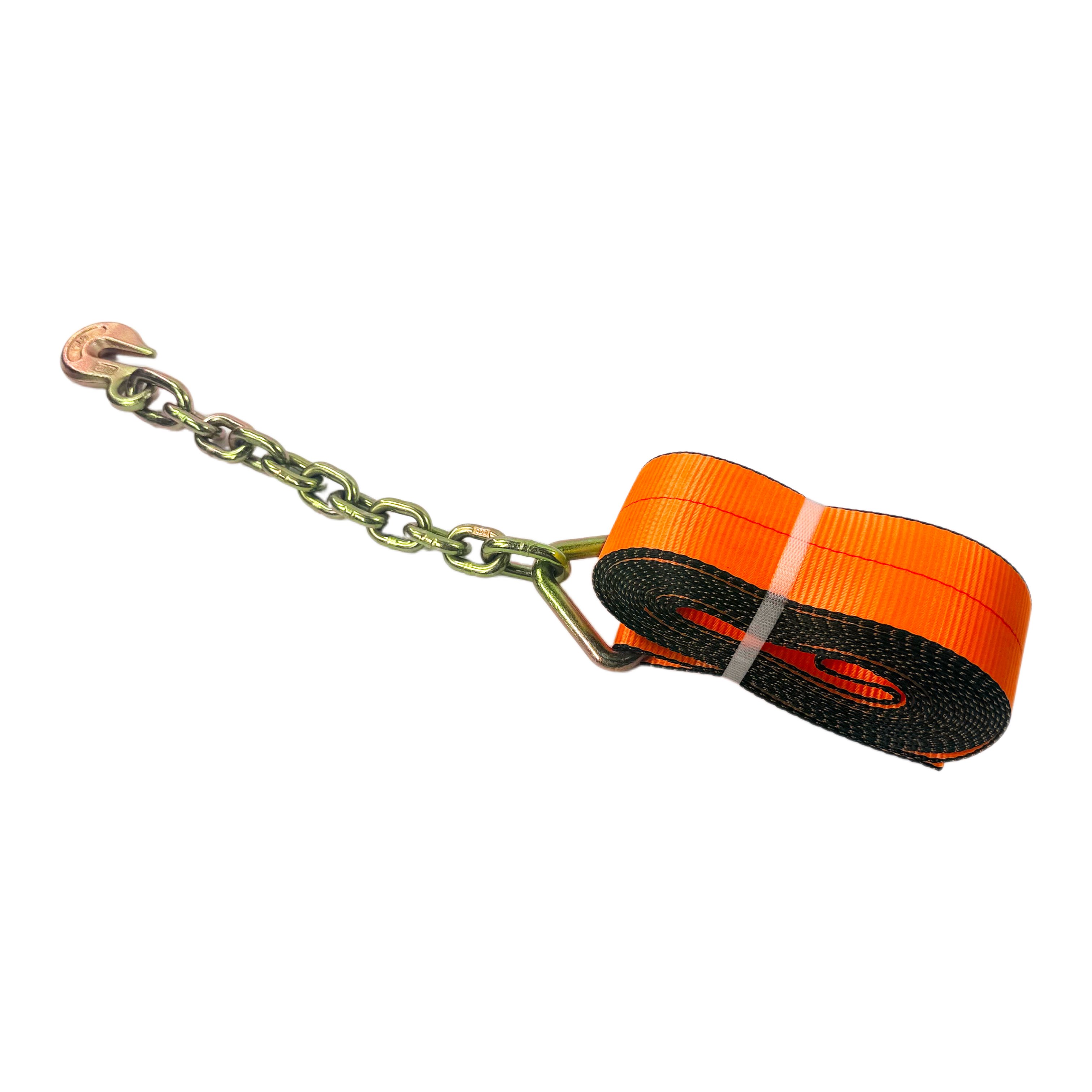 3'' Winch Strap w/ G70 Chain hook | Orange Webbing