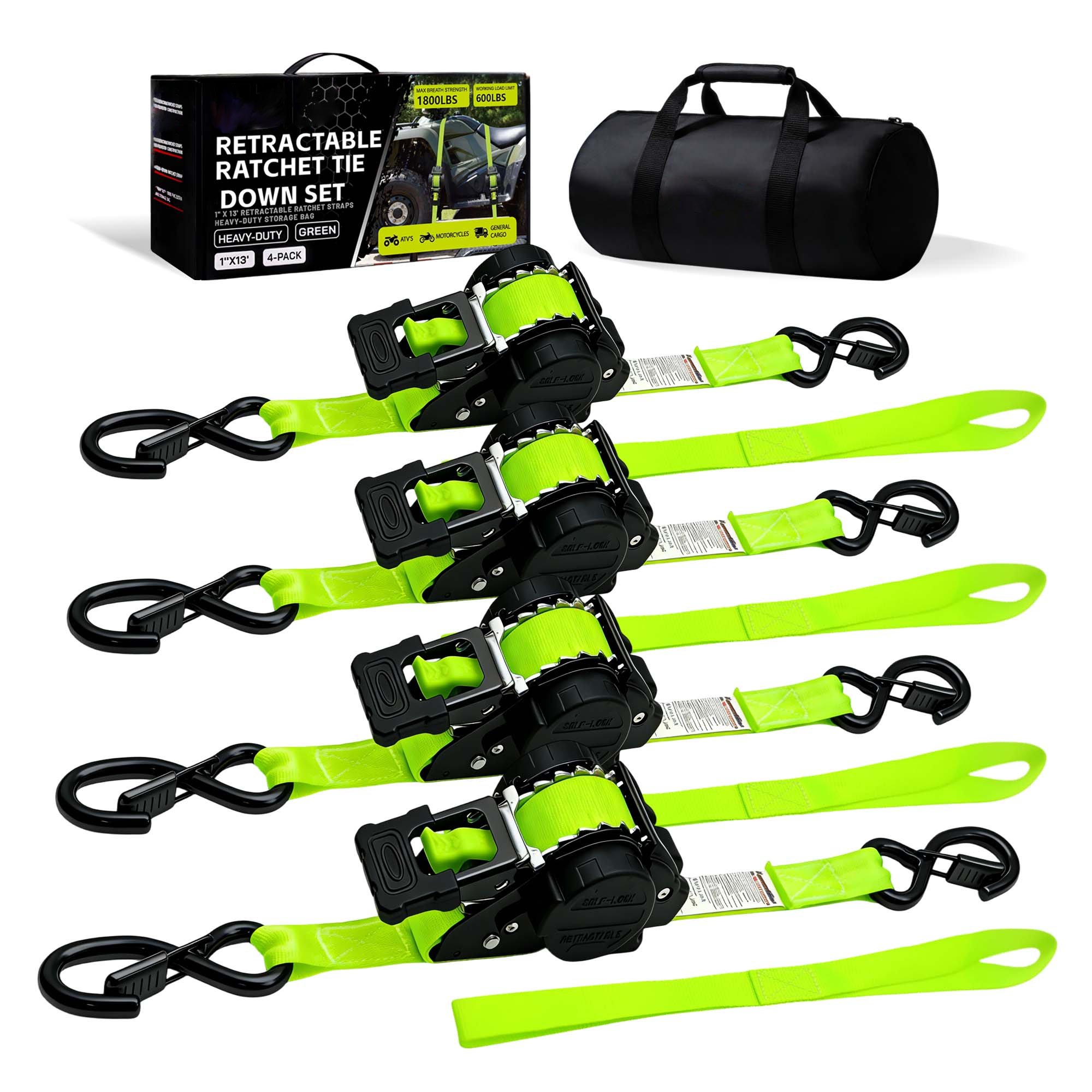 4-Pack Retractable Tie Down Set