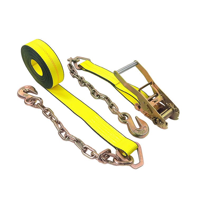 2'' Ratchet Strap w/ G70 Chain & Grab Hooks | Yellow Webbing