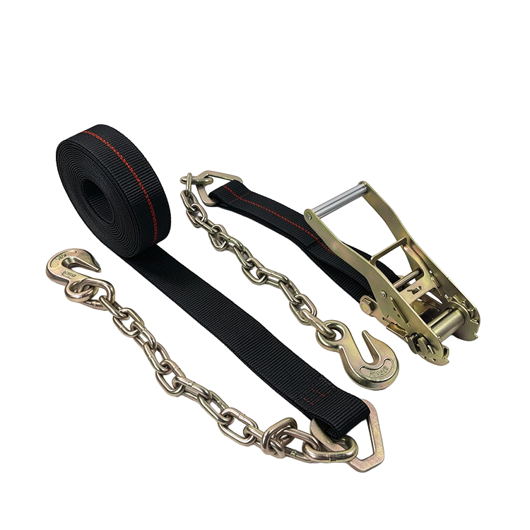 2'' Ratchet Strap w/ G70 Chain & Grab Hooks | Black Webbing
