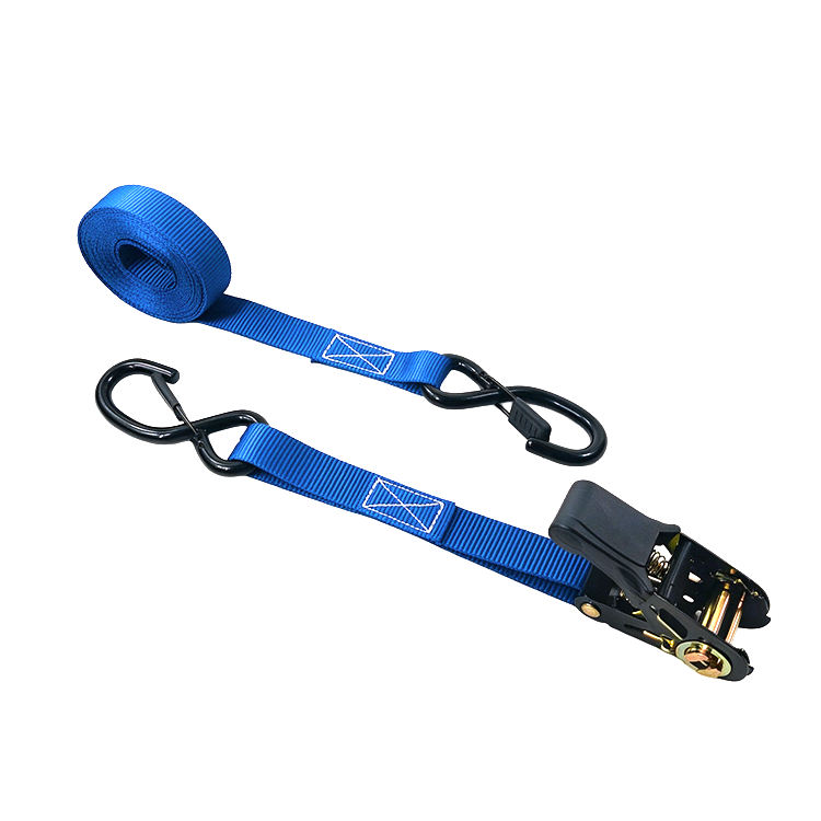 1'' Red Ratchet Straps with Latched S Hook | Blue Webbing