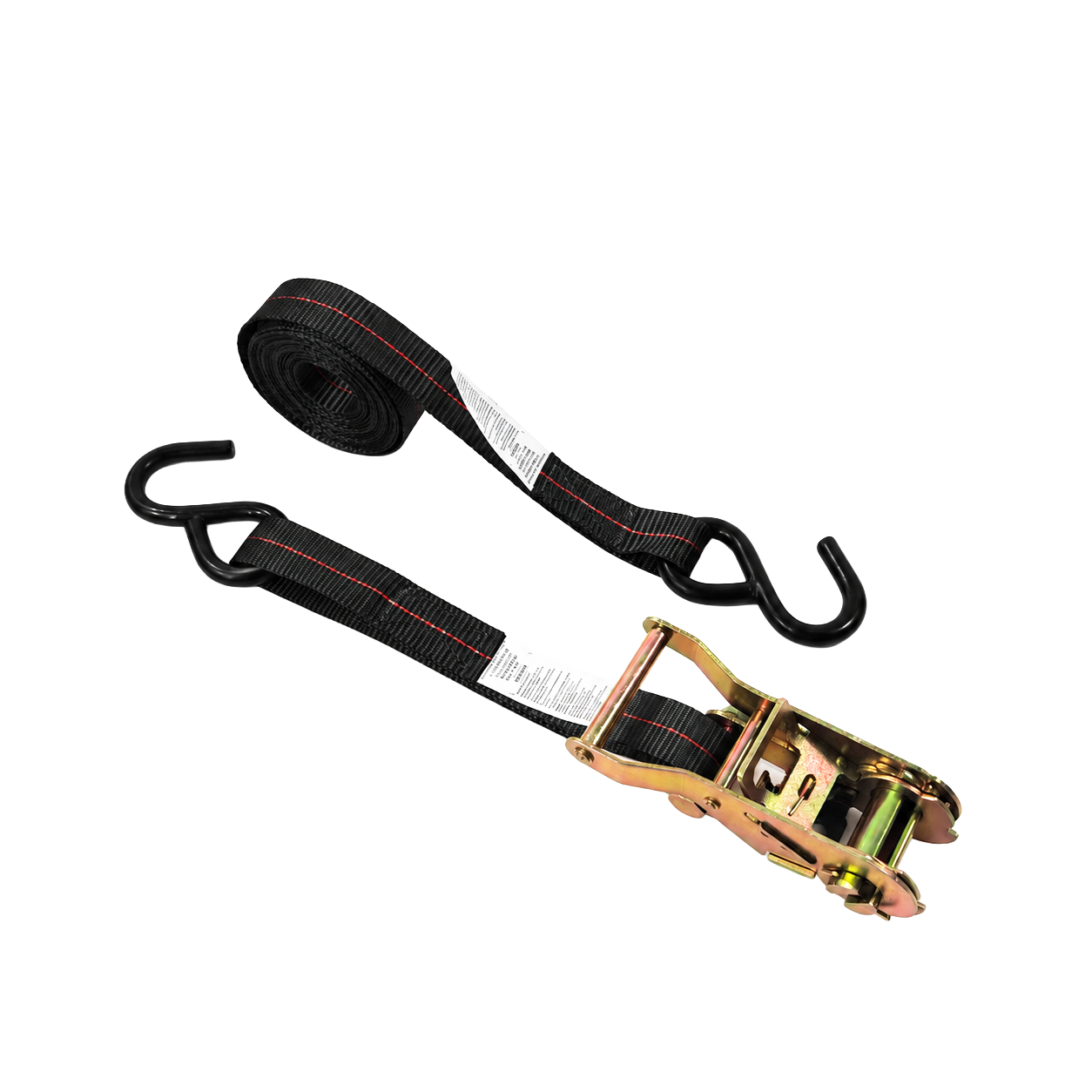 1'' Black Ratchet Straps W/ Coated S‑Hooks