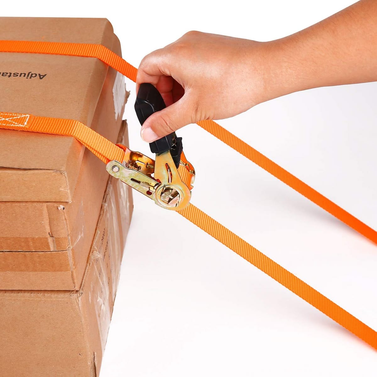 1 orange ratchet tiedown strap with shook-2
