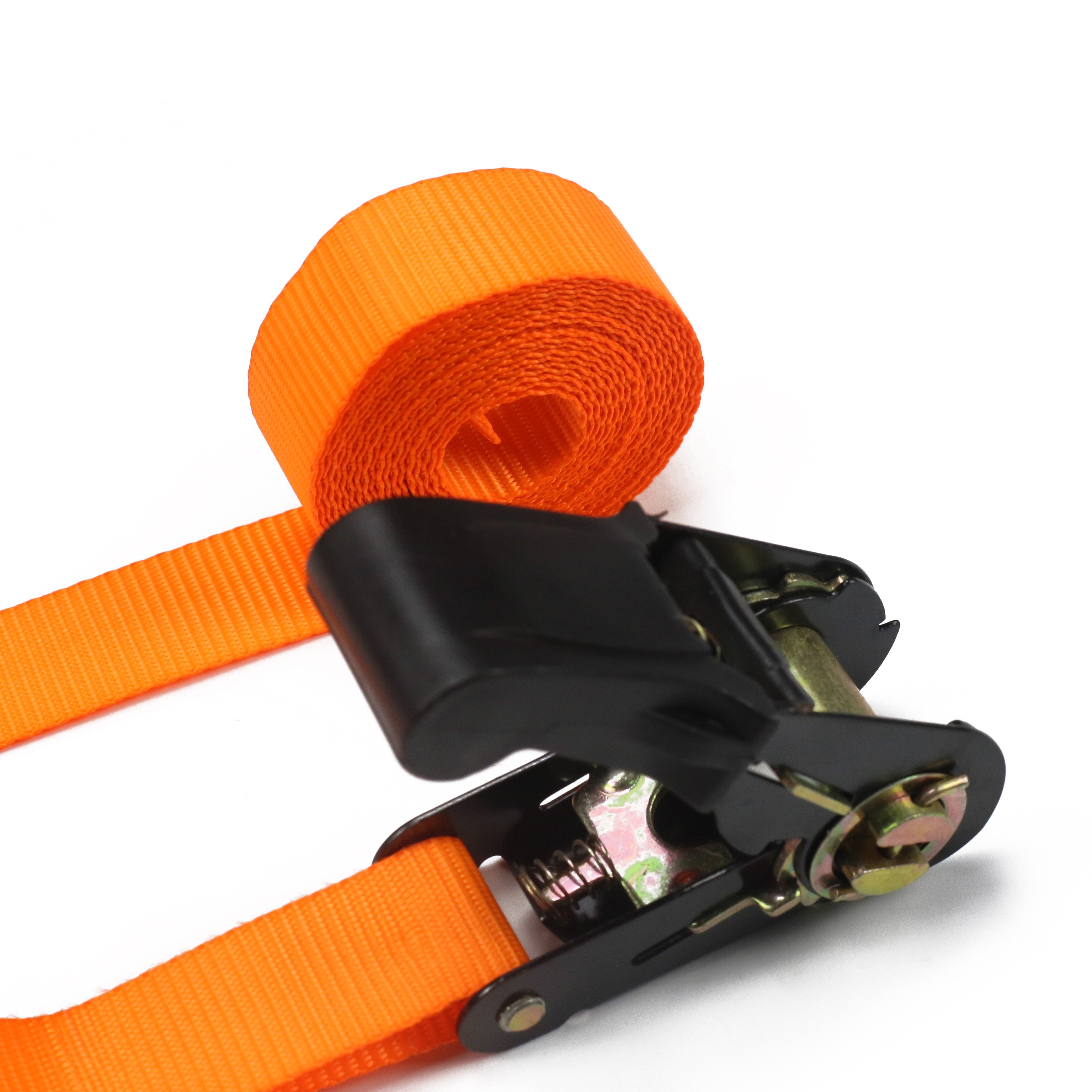1 orange ratchet tiedown strap with shook-1