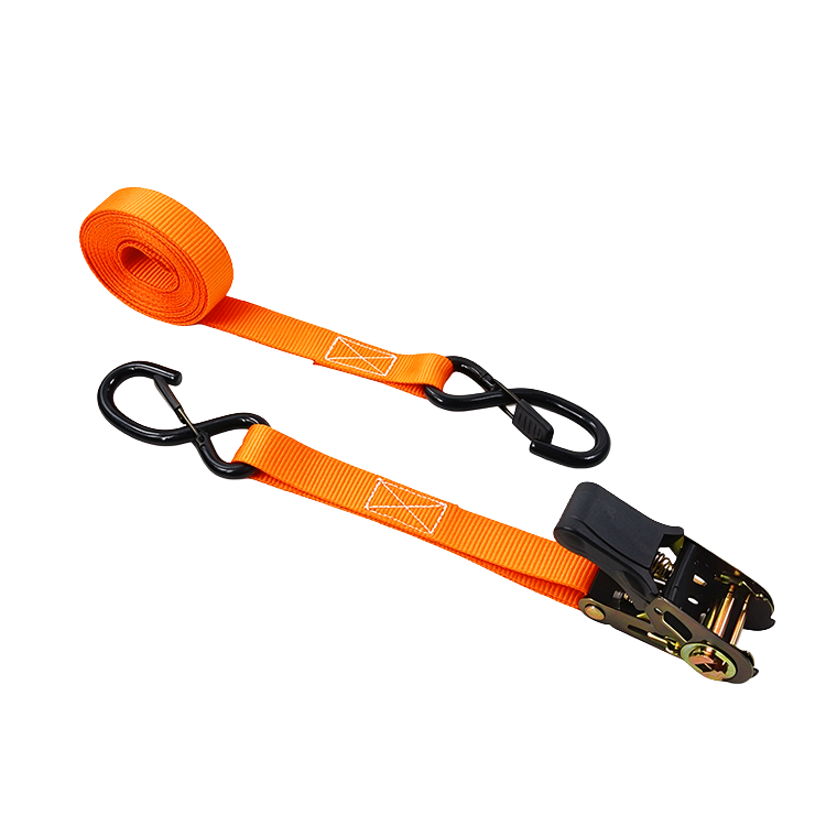 1'' Ratchet Tie‑Down Straps with Latched S Hook | Orange Webbing