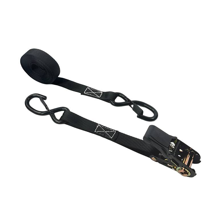 1'' Red Ratchet Straps with Latched S Hook | Black Webbing