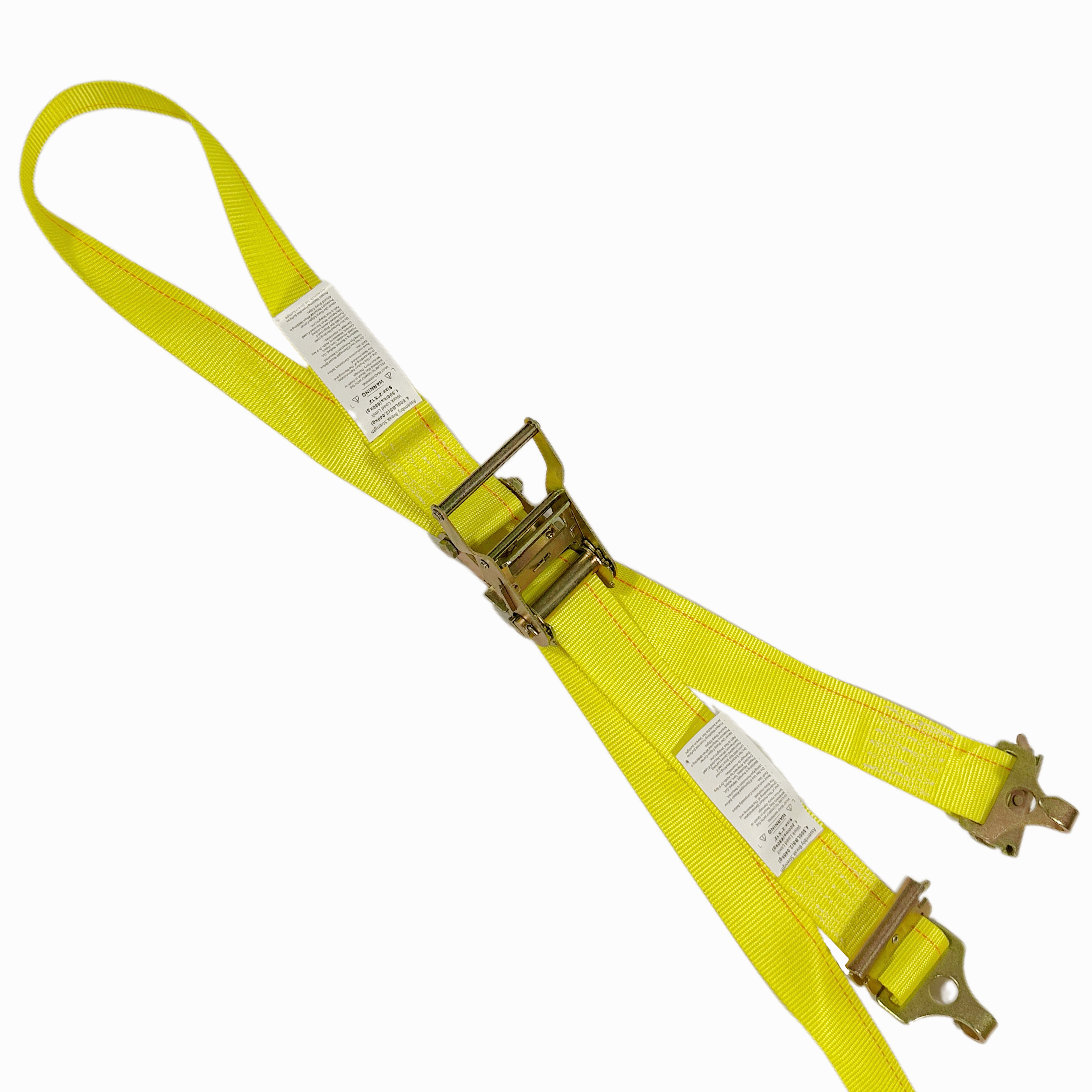2 e track cam tie down strap with flat stamped j hook  yellow webbing-1