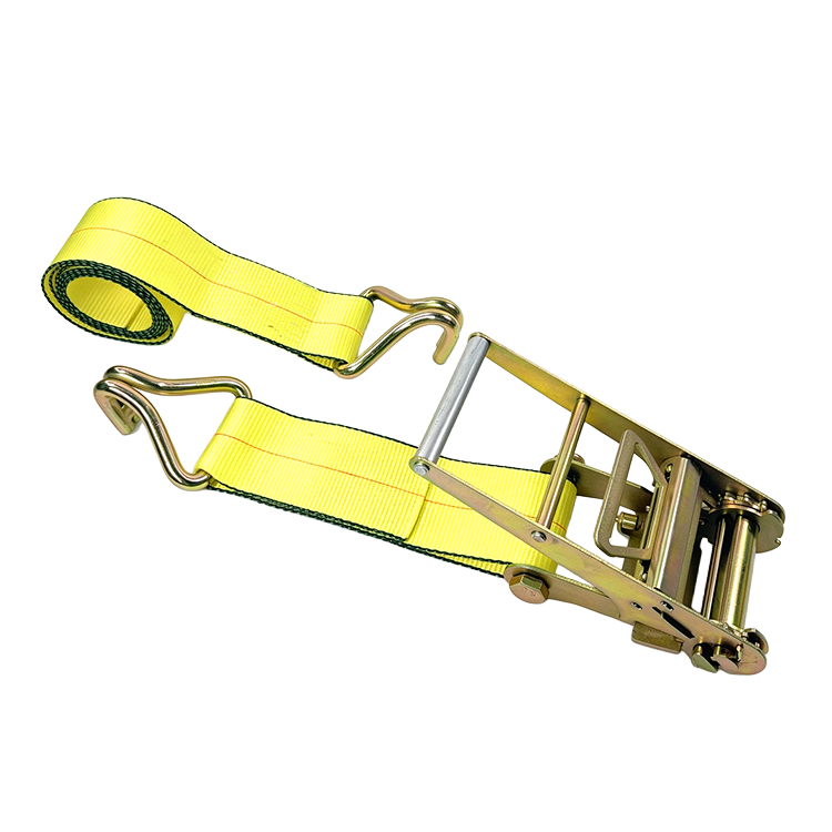 4'' Ratchet Tie‑Down Strap w/ Double J Hook | Yellow Webbing