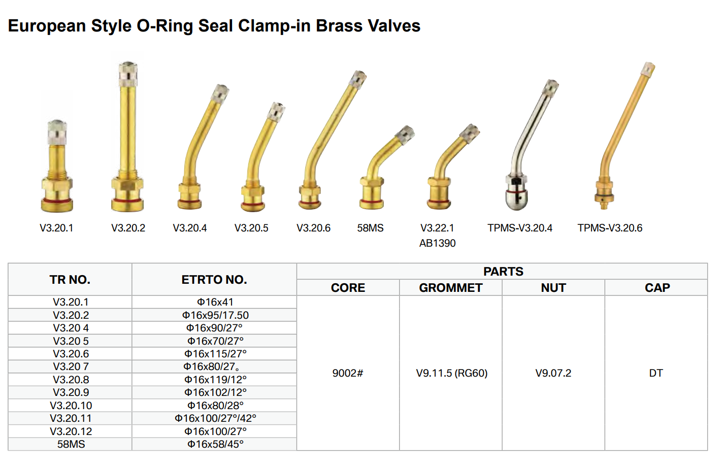 v3204 v3206 clamp in brass tubeless valves truck valves with o rings seal -1