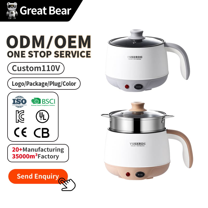 Great Bear 1.5L Electric Hot Pot Skillet Kitchen Appliance Multi-Function Non-Stick Household Electric Skillet with Glass Lid