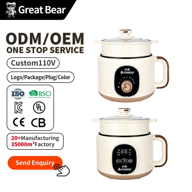 Great Bear Hot Selling 1.5 Liter 600w Electric Skillets Multipurpose Electric Cooking Pot With Wooden Handle