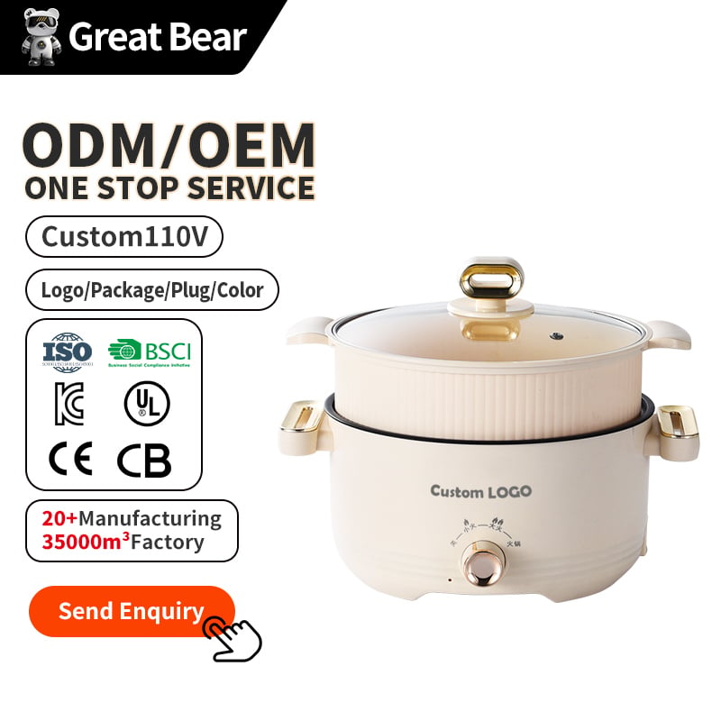 Grear Bear Factory Sale Portable 22-28cm Multifunctional Electric Hot Pot Cooker with Tempered Glass Lid for Household & Student Dormitory
