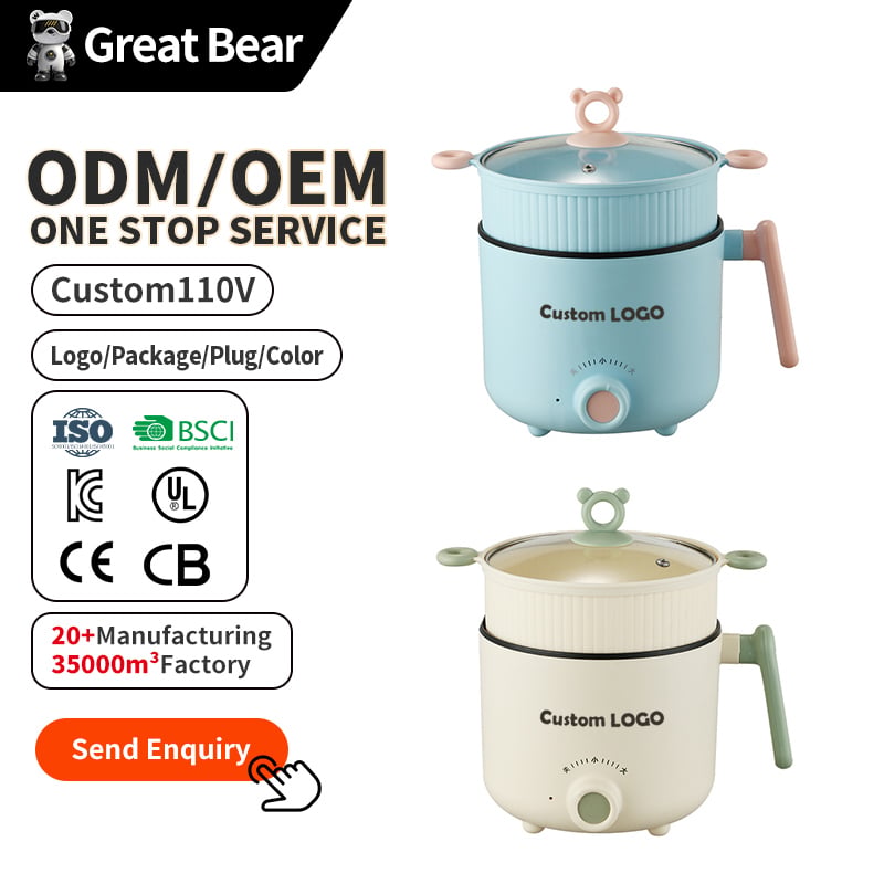 Great Bear 1.8 Liter Mini Electric Noodles Steaming Soup Hot Pot Kitchen Appliance Non Stick Portable Electric Cooking Pot