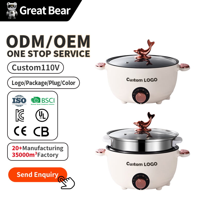 Great Bear Factory Sale Custom 22-28cm High-capacity Multi Purpose Mini Electric Hot Pot Nonstick Electric Frying Pan Electric Skillets