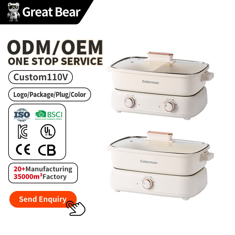 Great Bear Split Rectangle Shape Non Stick Ceramic Liner Multi-Functional Electric Skillets Electric Hot Pot