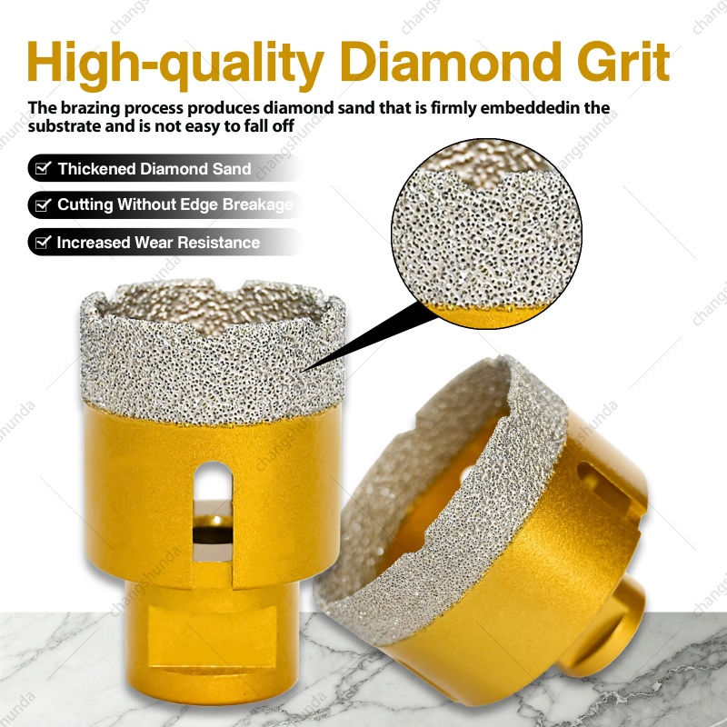 M14-8pc Golden Exposed Diamond Grain Drill Bit Set with Aluminum Case, Vacuum Brazed Dry Cutting Diamond Hole Saw Kit with 7 Core Drill Bits & 1 Chamfer Tool for Angle Grinder
