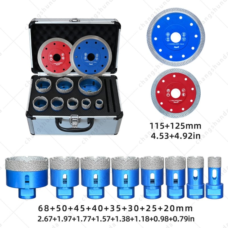 Vacuum Brazed Diamond Hole Saw & Cutting Disc Combo Set, Tile Drill Bits + Diamond Saw Blades for Porcelain Ceramic Marble Granite Brick Stone Drilling & Cutting, M14 Thread Shank Fit Angle Grinder
