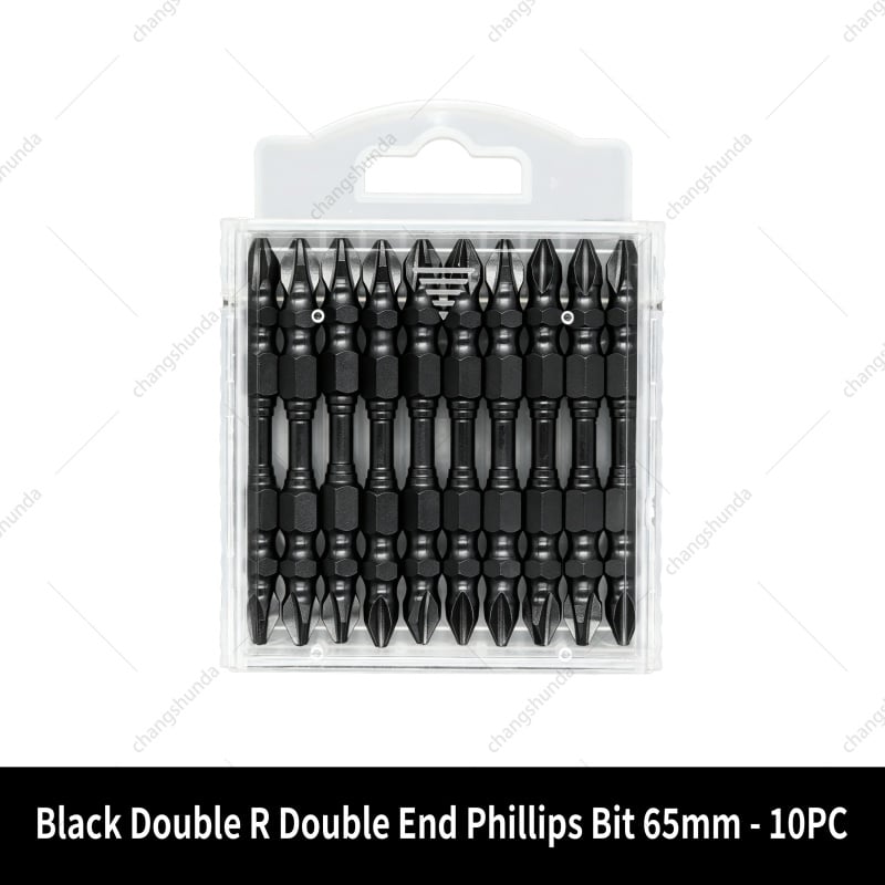 Van Lonzo Black Double R Double Head Phillips Screwdriver Bits 65mm-10pc Set, S2 Alloy Steel Anti-Slip Magnetic Cross Screwdriver Bit Kit, Heavy Duty Black Double R Double Head Phillips Screwdriver Bits 65mm-10pc for Impact Drill & Electric Screwdriver
