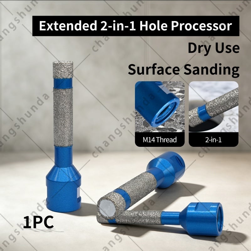 M14 Thread Extended Long Body Blue Vacuum Brazed Dry Diamond Hole Saw Bit, 6/8/10/12/14mm Deep Drilling Drill Bit for M14 Angle Grinder, Vitrified Tile Marble Granite Deep Hole Perforating Tool
