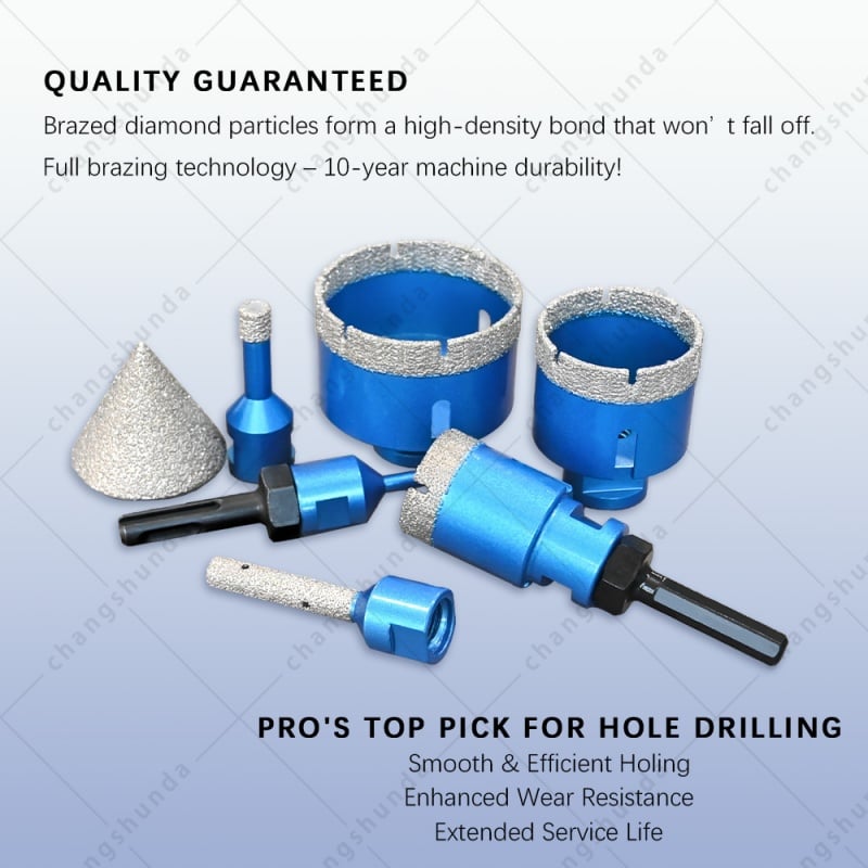 5/8-11 Vacuum Brazed Diamond Hole Saw Travel Kit with 115mm Dry Cutting Disc, Multi-Size Drill Bits + Dual Adapters Portable Travel Tool Set for Tile Marble Granite Stone Drilling & Cutting
