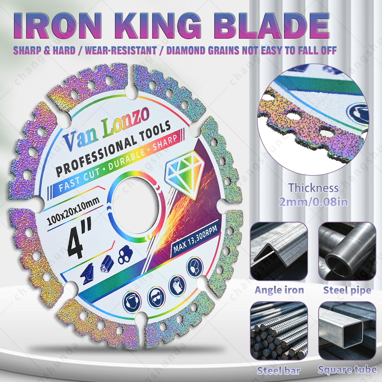 4‑Inch Vacuum Brazed Diamond Metal Cutting Disc, 100x20x10mm Multi‑Purpose Diamond Saw Blade for Angle Grinder, Cut Iron, Steel, Stainless Steel, Cast Iron, Stone, Plastic, Fast Sharp Cutting Wheel