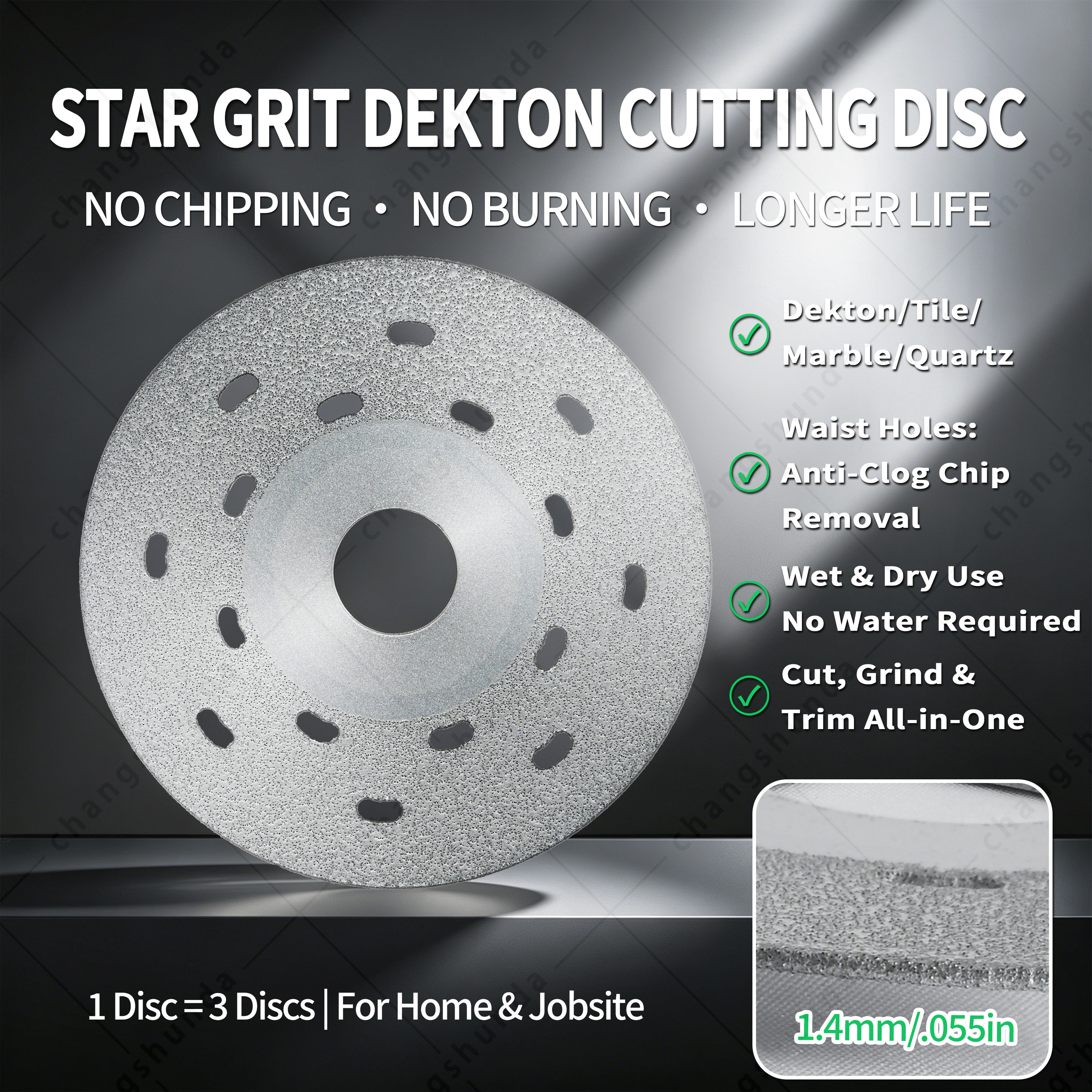100mm Star‑like Slotted Diamond Cutting Disc, Vacuum Brazed Tile Saw Blade, 1.4mm Thin Diamond Disc for Angle Grinder, Cutting & Grinding Wheel for Rock Slab, Ceramic, Porcelain Tile, Artificial Stone