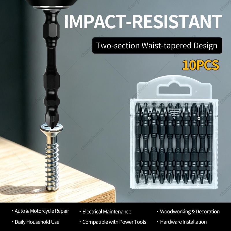 Van Lonzo Black Double R Double Head Phillips Screwdriver Bits 65mm-10pc Set, S2 Alloy Steel Anti-Slip Magnetic Cross Screwdriver Bit Kit, Heavy Duty Black Double R Double Head Phillips Screwdriver Bits 65mm-10pc for Impact Drill & Electric Screwdriver
