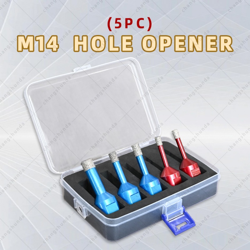 5pc M14 Thread Color Vacuum Brazed Exposed Sand Dry Drill Bit Set, Dry Diamond Hole Saw with Plastic Storage Box, 6/8/10/12mm Angle Grinder Drill Bits for Tile Marble Granite Drilling
