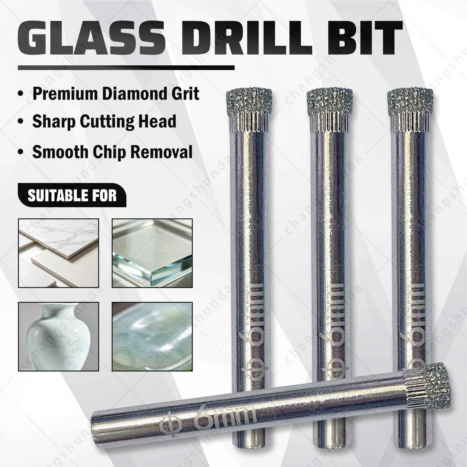 Electroplated Steel Blank Glass Drill 6mm-10pcs Set | Professional Electroplated Steel Blank Glass Drill 6mm-10pc Set for Glass, Ceramic Tile, Marble Drilling, Anti-Chipping Precise Hole Drilling Tool Kit