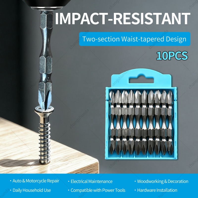 Van Lonzo 10Pcs 65mm Magnetic Double Head Phillips Screwdriver Bits, S2 Alloy Steel Anti-Slip Heavy-Duty Bit Set for Impact & Cordless Drills