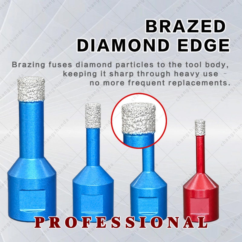 5pc M14 Thread Color Vacuum Brazed Exposed Sand Dry Drill Bit Set, Dry Diamond Hole Saw with Plastic Storage Box, 6/8/10/12mm Angle Grinder Drill Bits for Tile Marble Granite Drilling
